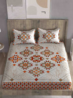 Spangle Red & Orange Ethnic Motifs 260 TC King Bedsheet with 2 Pillow Covers