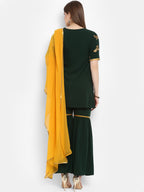 Janasya Green & Orange Printed Kurta with Sharara & Dupatta - Distacart