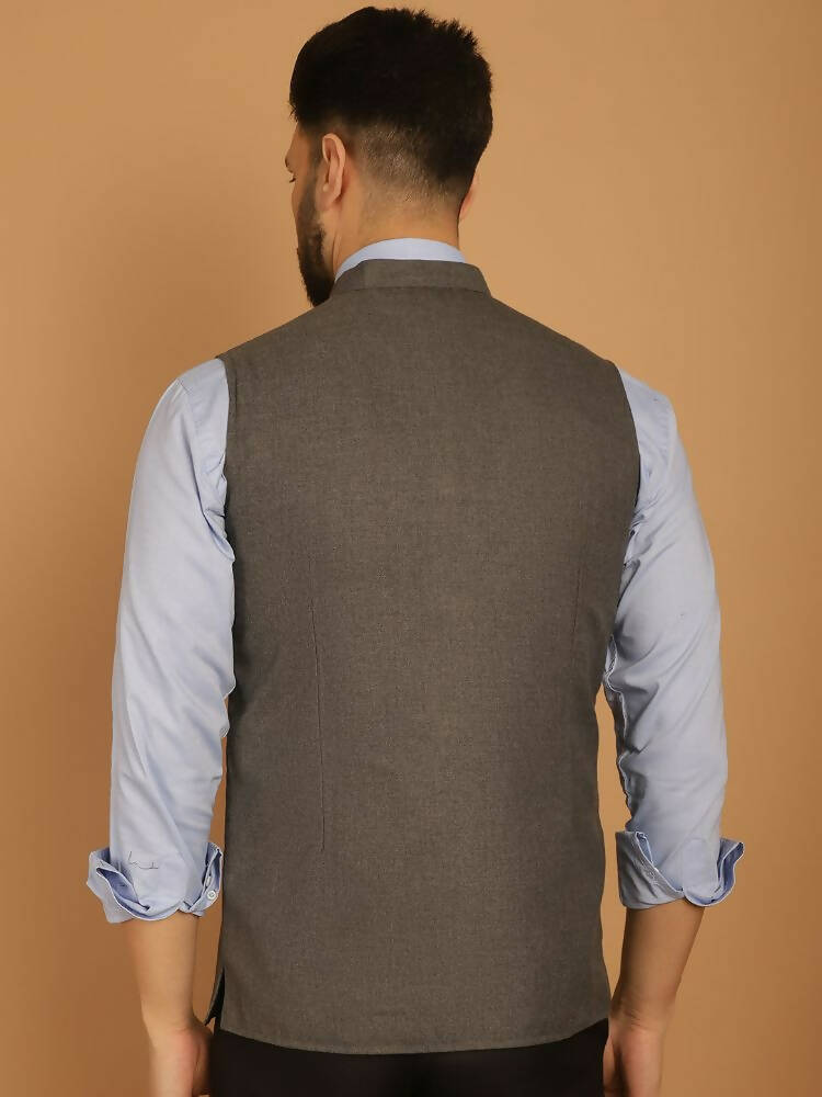 Even Apparels Nehru Jacket With Welt Pockets - Grey
