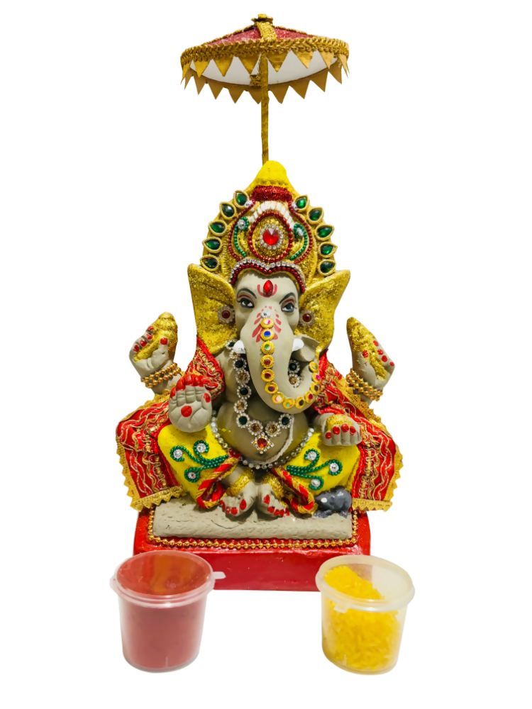 Eco-Friendly Ganesh Idols (Non-Toxic Colors) With Chatri, Kumkum & Akshat