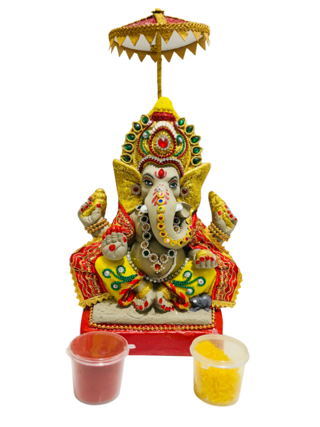 Eco-Friendly Ganesh Idols (Non-Toxic Colors) With Chatri, Kumkum & Akshat