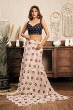 Vastranavya Cream Digital Printed Linen Ready To Wear Designer Saree with Unstitched Blouse - Distacart