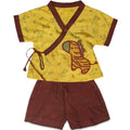 Mhyssa V Neck Kimono Style Half Sleeve Printed Yellow T-shirt With Matching Maroon Shorts Set