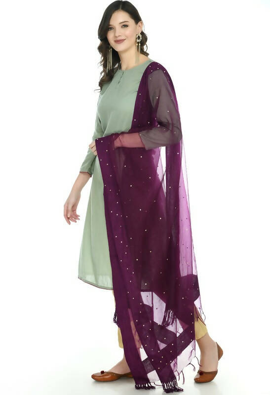 Mominos Fashion Moeza Organza Stone Work Purple Dupatta