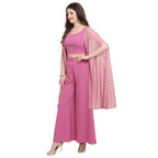 Vamika Crepe Rubber Print Pink Party Wear/Casual Wear/Office Wear Top Plazzo With Shrug