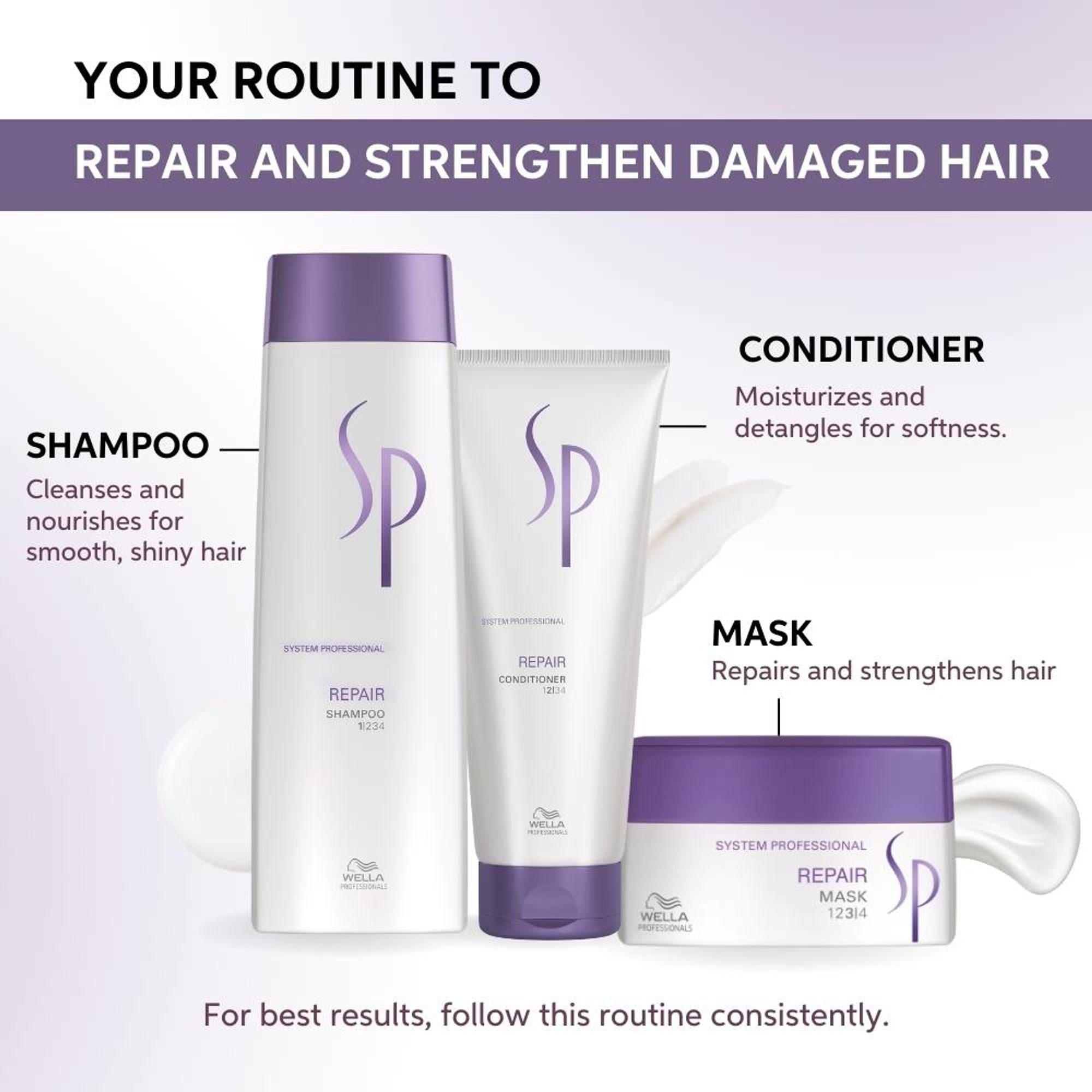 System Professional Repair Shampoo for Damaged Hair Strengthens & Restores