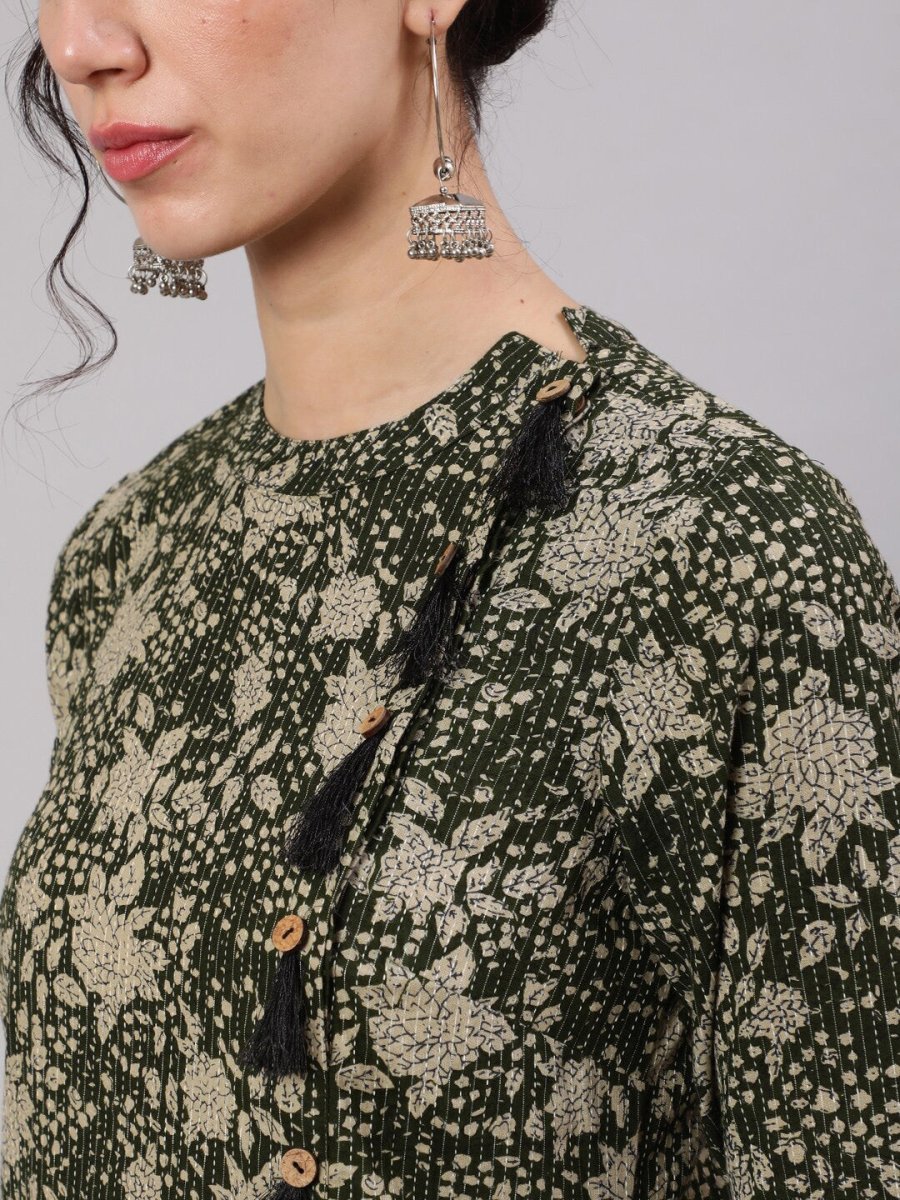 Aks Floral Printed Cotton A-Line Kurta