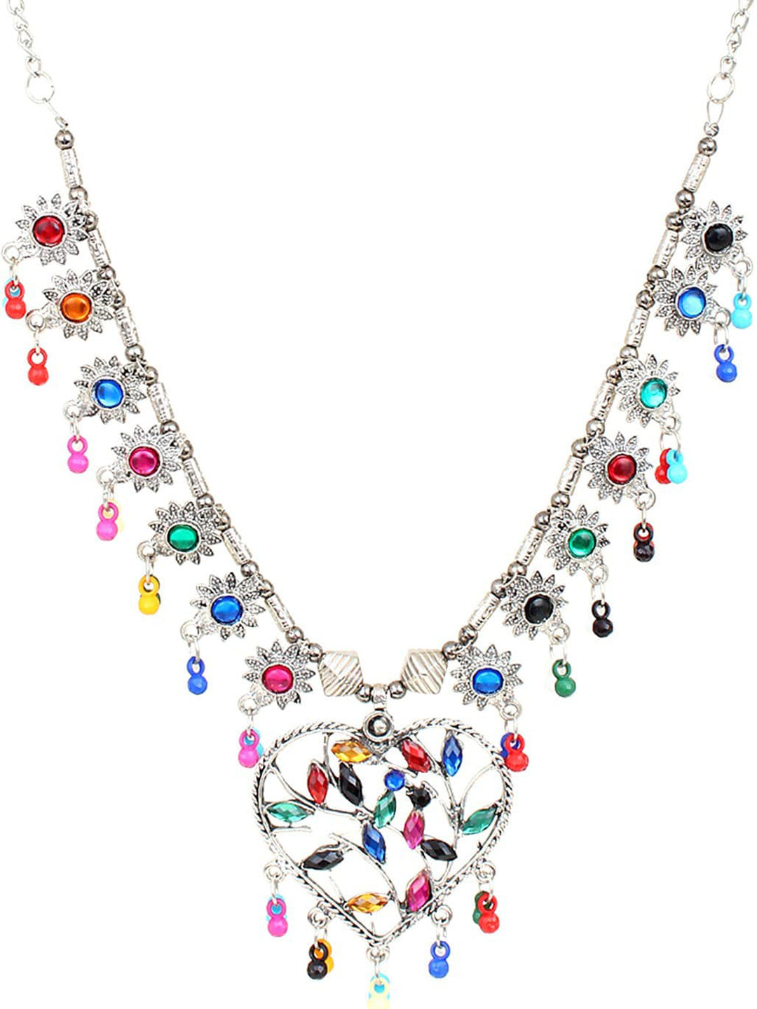 Cardinal Multi-Colored Heart Oxidised Long Jewellery Set - Distacart