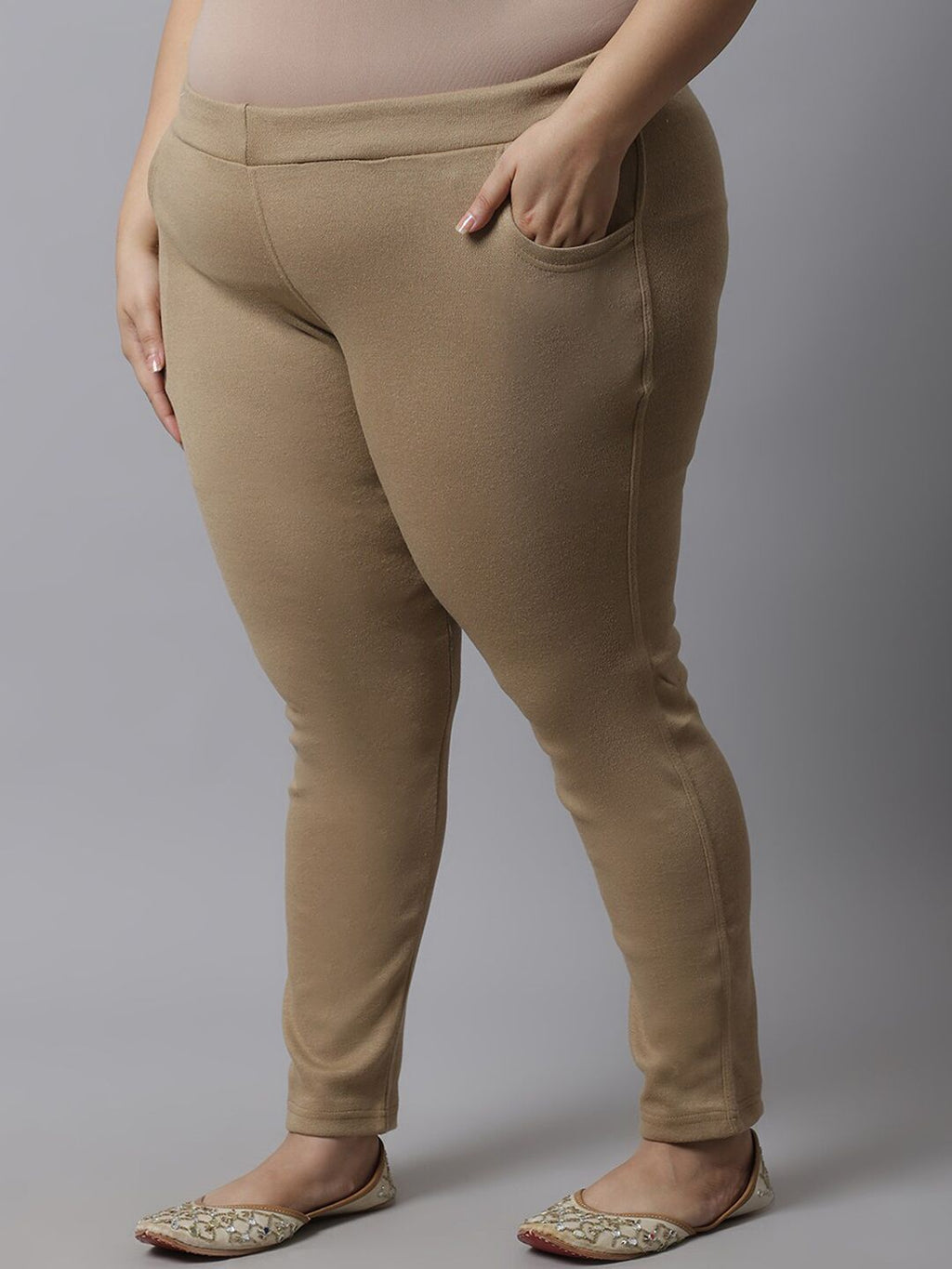 TAG 7 Women Plus size Beige Solid Ankle-Length Leggings