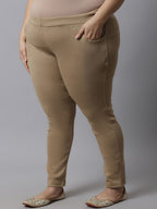 TAG 7 Women Plus size Beige Solid Ankle-Length Leggings
