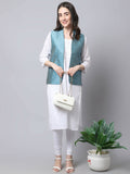 Even Apparels Blue Bansari Silk Open Front Gillet - Distacart