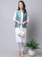 Even Apparels Blue Bansari Silk Open Front Gillet - Distacart