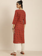 Sangria Women Pink & Green Pure Cotton Bandhani Printed Kurta