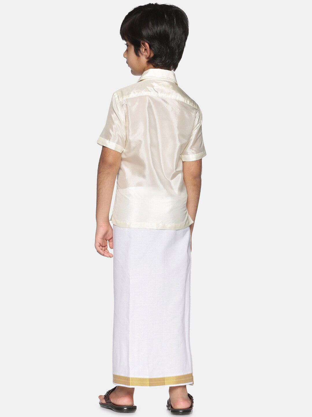 Sethukrishna Boys Cream-Coloured & Gold-Toned Shirt with Dhoti Set