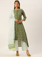 HERE&NOW Women Ethnic Motifs Printed Empire Pure Cotton Kurta with Palazzos & With Dupatta