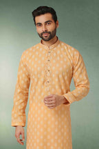 Raivat Ethnic Cotton Printed Work Kurta Pajama In Peach Colour