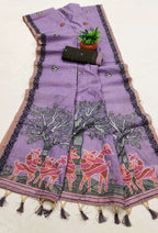 Vastranavya Lavender Muga Cotton Meenakari & Azarakh Pallu Saree with Contrast Blouse - Distacart