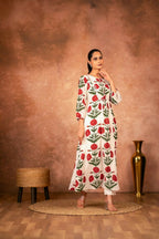 Joban Fashion Red Rose Floral Hand Block Printed Cotton Kurta Pant Set - Distacart