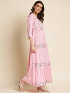 Pink Chinon Floral Embroidered Dress - Nandani - Distacart