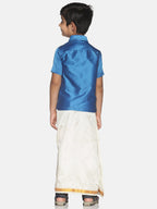 Sethukrishna Boys Blue & White Shirt with Veshti Set (GENIE-67846)