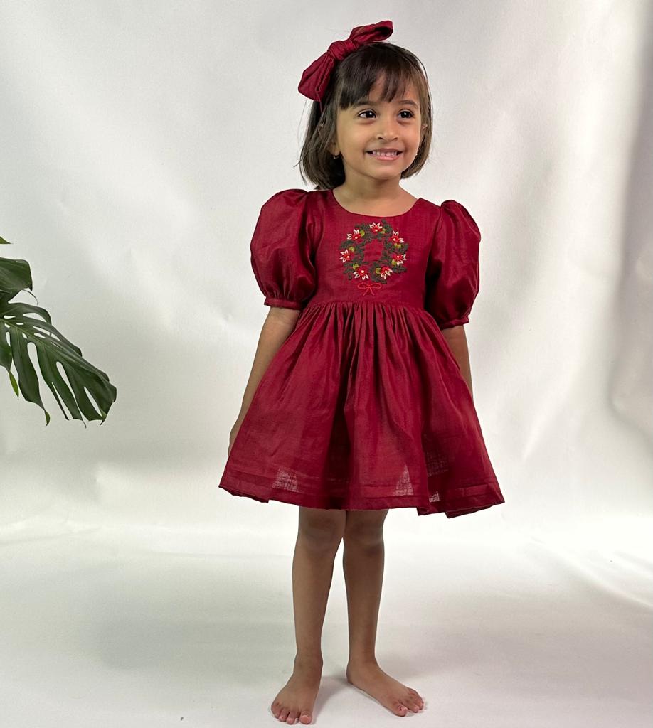 ArthLife Maroon Wreath Partywear Dress