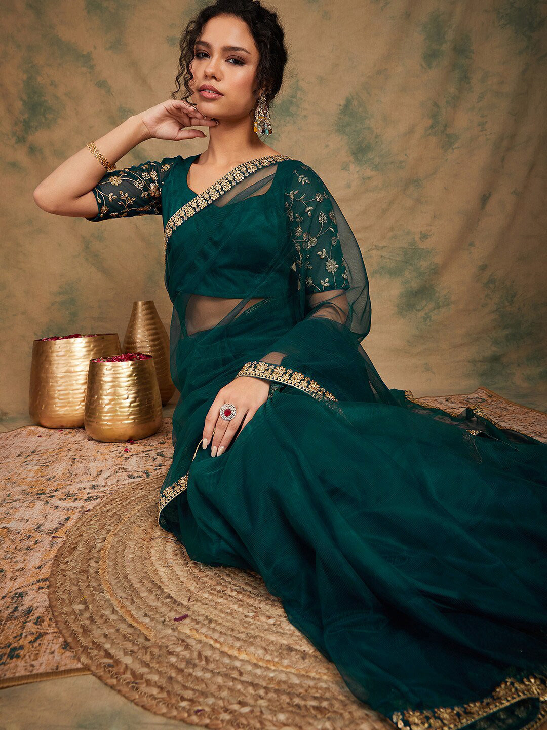 Sangria Embroidered Detailed Net Saree - Distacart