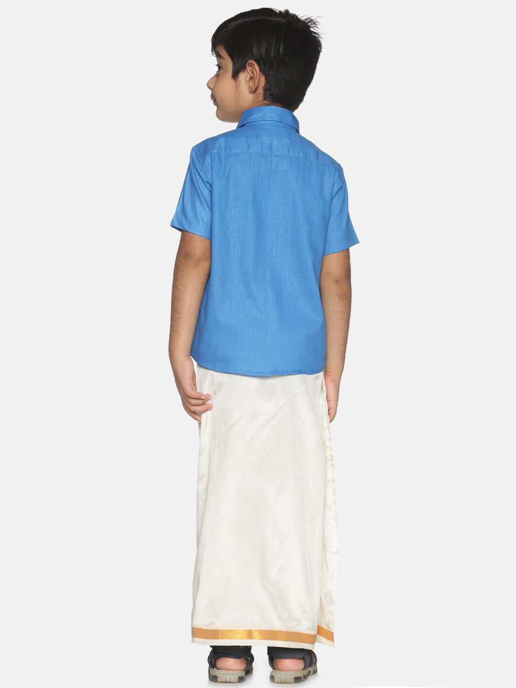 Sethukrishna Blue & White Shirt with Dhoti For Boys