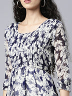 Souchii White Floral Layered Chiffon Empire Midi Dress - Distacart