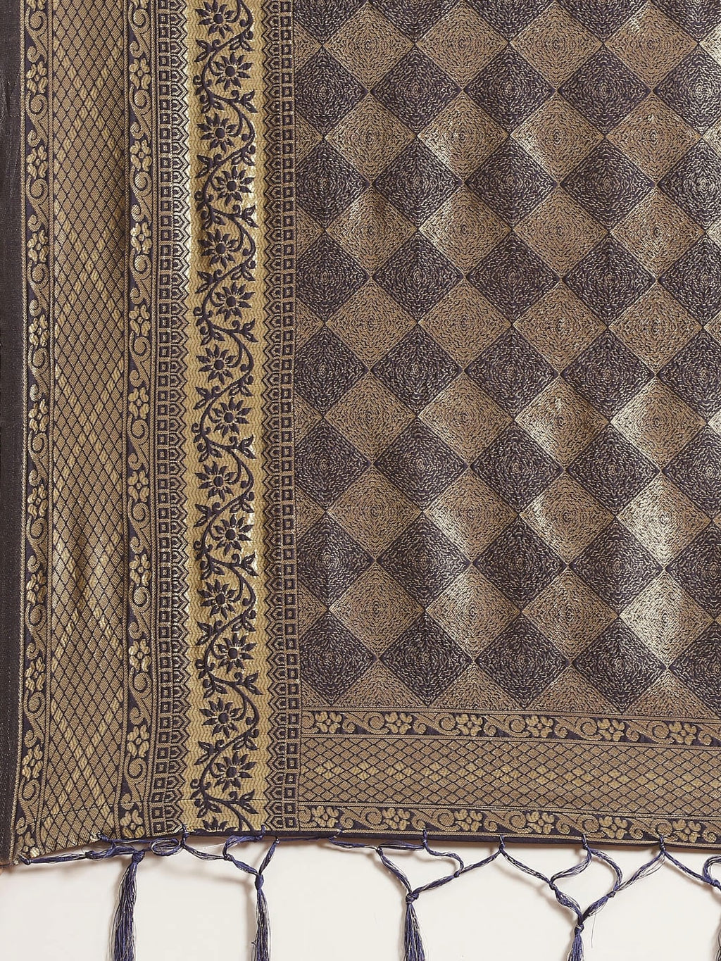 Saree Mall Navy Blue & Gold-Toned Ethnic Motifs Zari Silk Blend Banarasi Sarees - Distacart