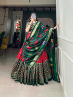 Vastranavya Stunning Look Tussar Silk Printed With Foil Work Indian Lehenga Choli - Red