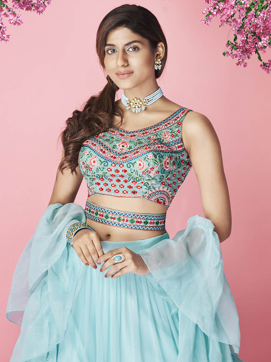 Myra Sky Blue Art Silk Designer Lehenga
