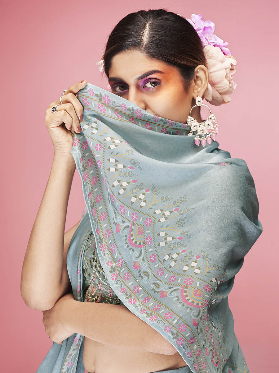 Myra Sky Blue Art Silk Embroidered Designer Lehenga