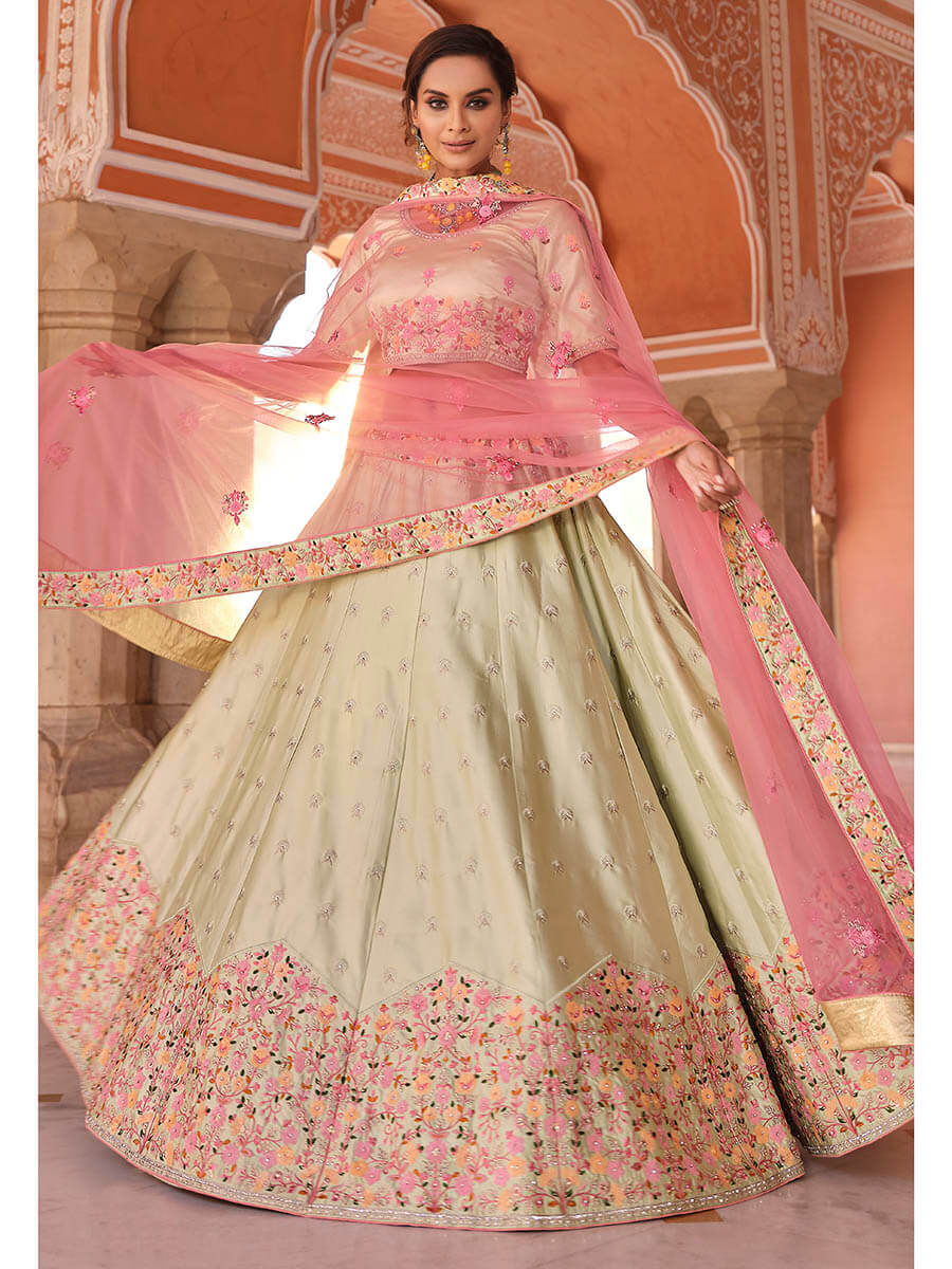 Myra Pista Green Embroidered Designer Lehenga Choli