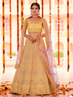 Myra Yellow Organza Embroidered Designer Lehenga