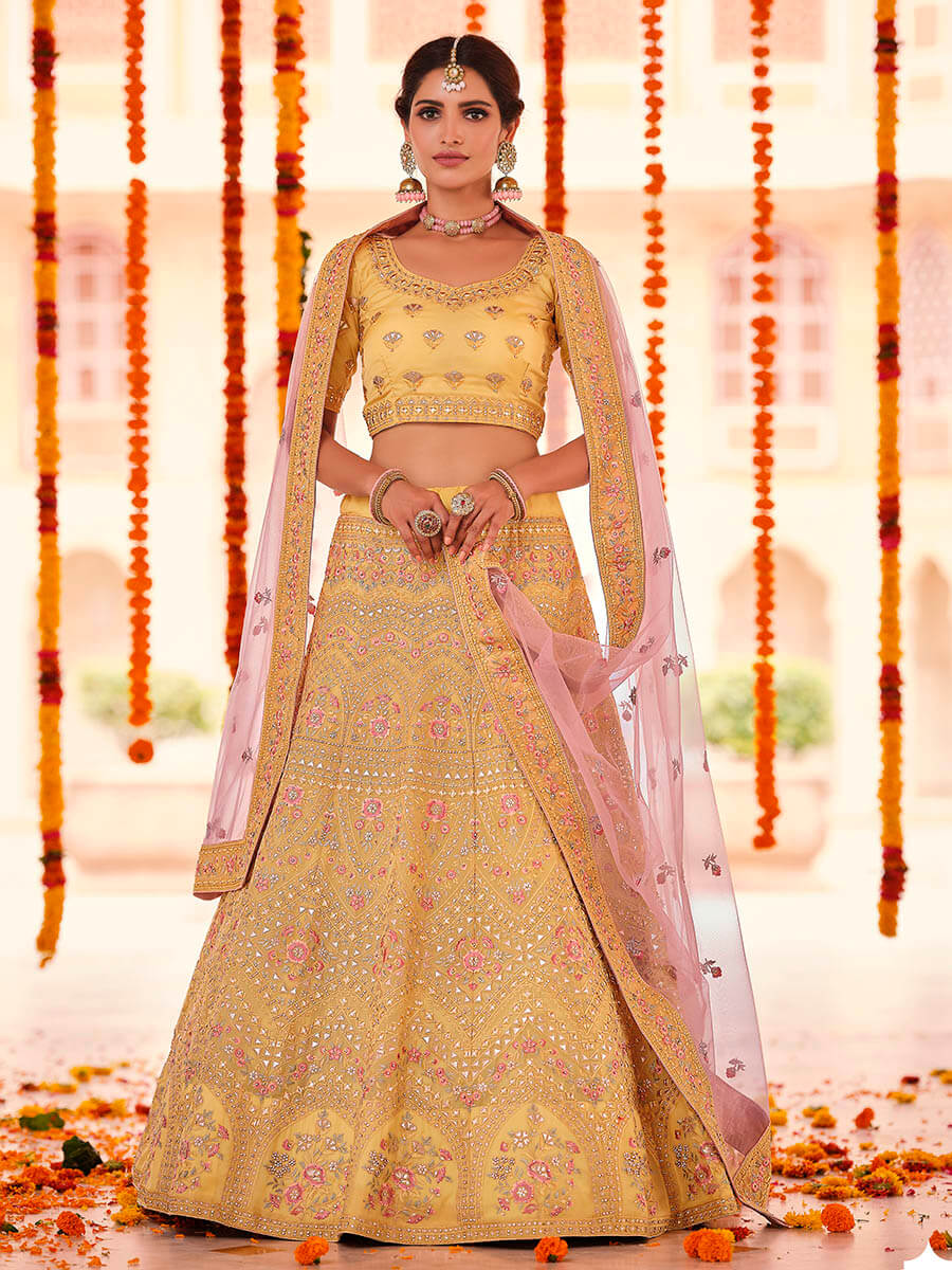 Myra Yellow Organza Embroidered Designer Lehenga
