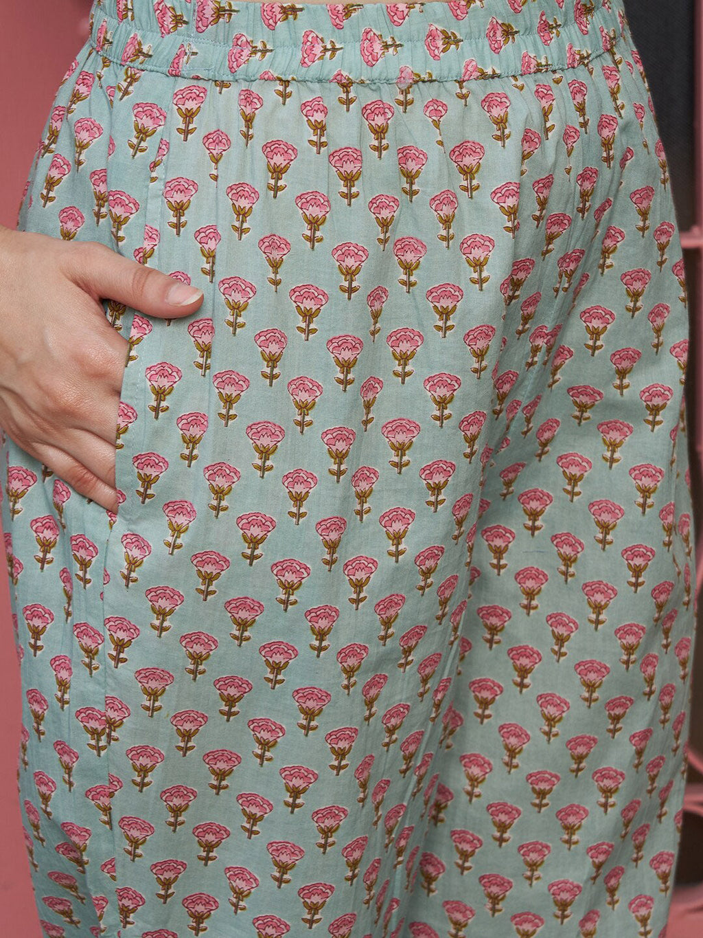 Sangria Sea Green Floral Printed Pure Cotton Kurta with Palazzos & Dupatta