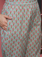 Sangria Sea Green Floral Printed Pure Cotton Kurta with Palazzos & Dupatta