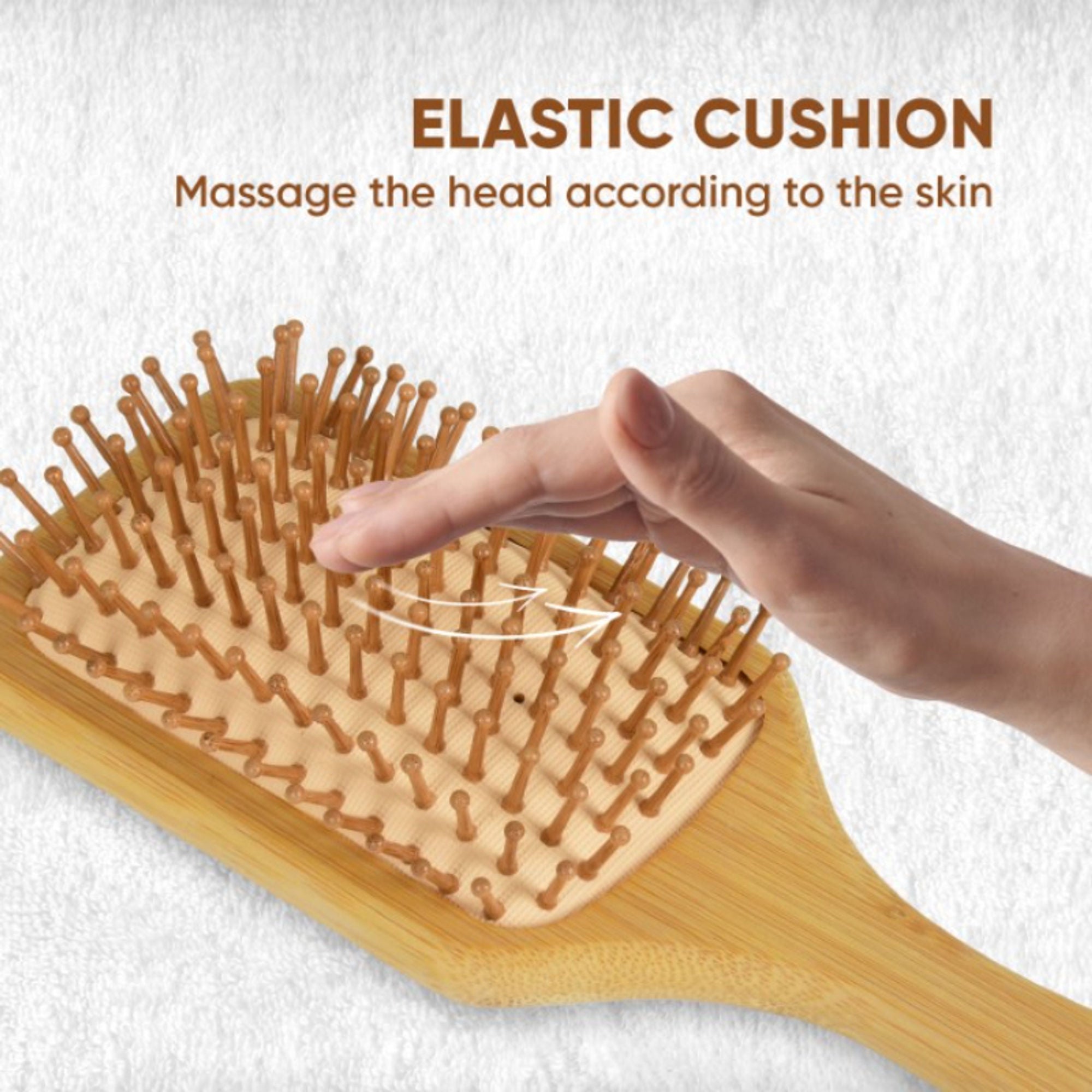 ZEYU Wooden Rectangular Bamboo Hair Brush With Round Ball Bristles - Brown
