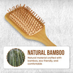 ZEYU Wooden Rectangular Bamboo Hair Brush With Round Ball Bristles - Brown
