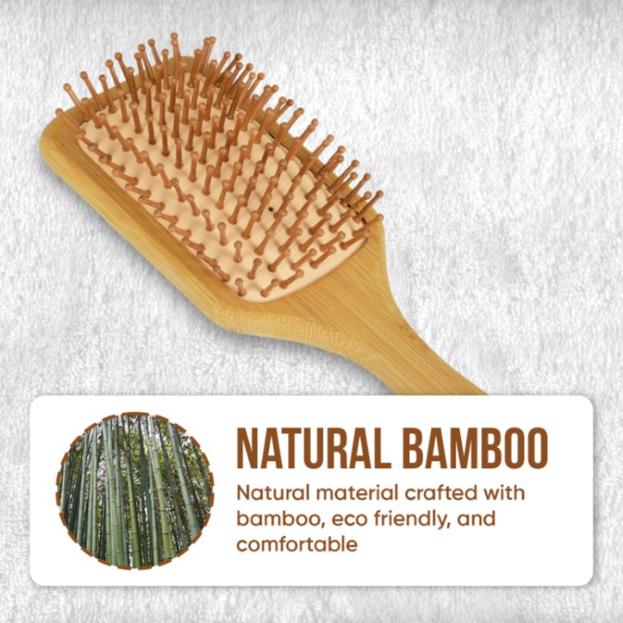 ZEYU Wooden Rectangular Bamboo Hair Brush With Round Ball Bristles - Brown