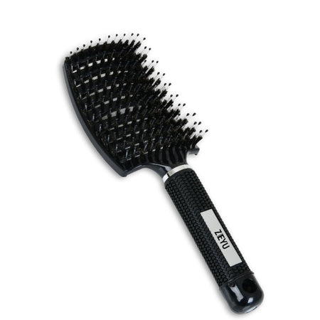 ZEYU Detangler Big Curved Brush With Natural Boar Bristles- Black