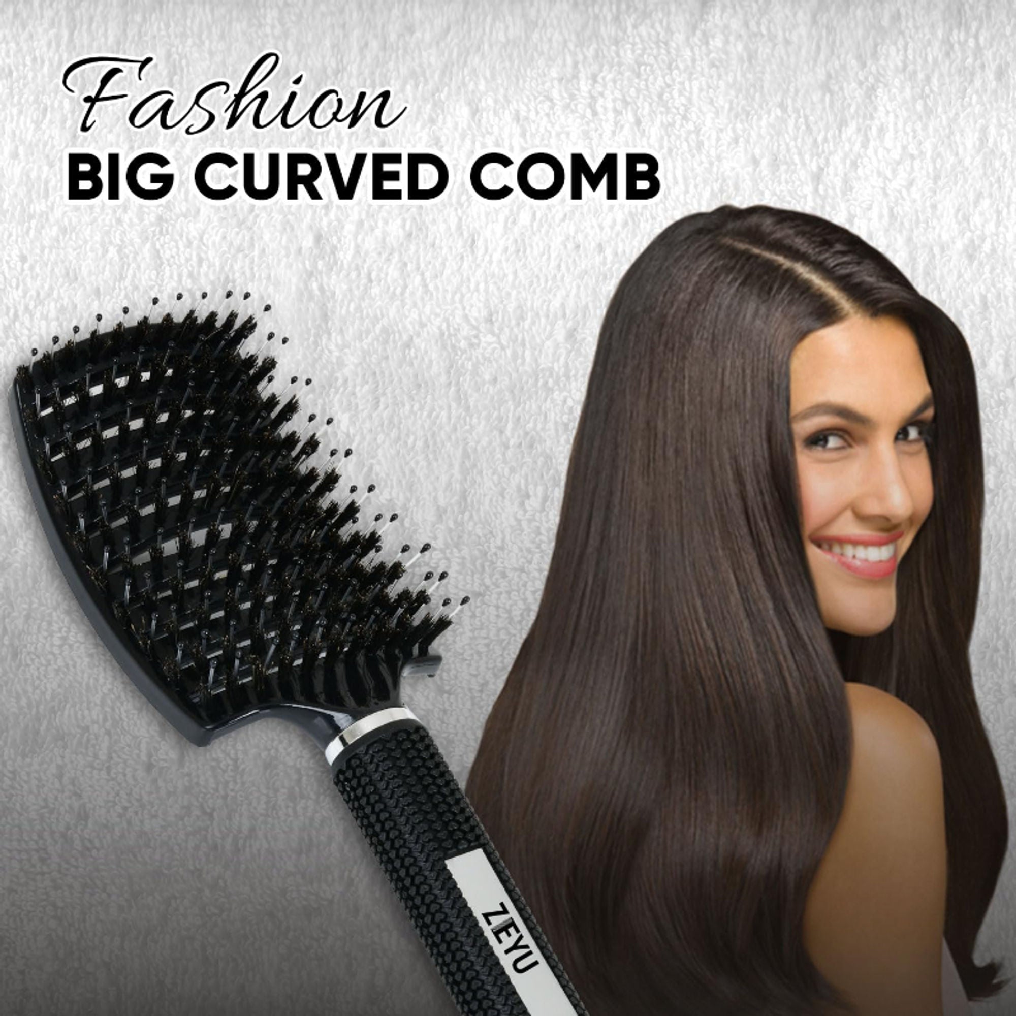 ZEYU Detangler Big Curved Brush With Natural Boar Bristles- Black
