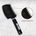 ZEYU Detangler Big Curved Brush With Natural Boar Bristles- Black