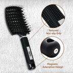 ZEYU Detangler Big Curved Brush With Natural Boar Bristles- Black