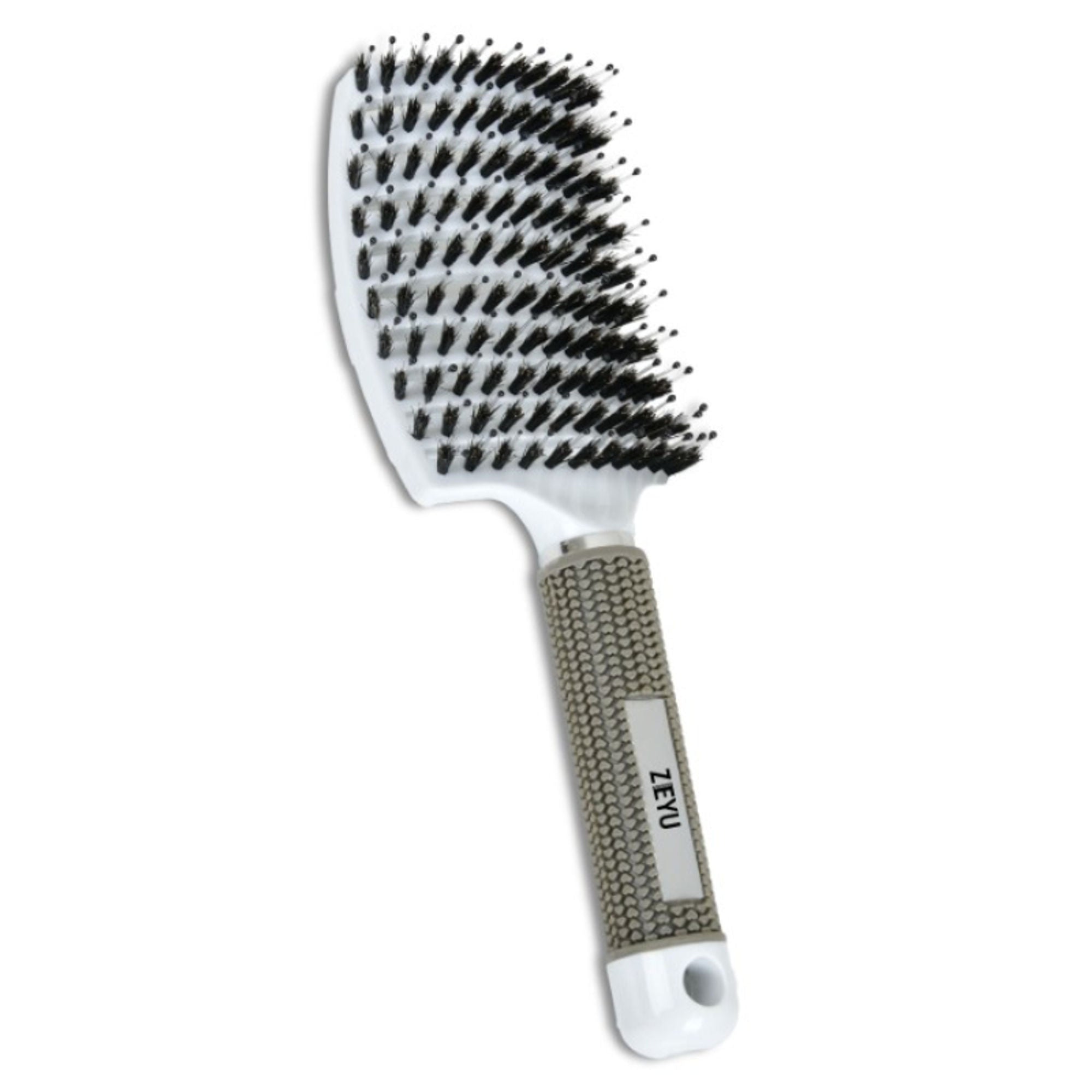 ZEYU Detangler Big Curved Brush With Natural Boar Bristles - White