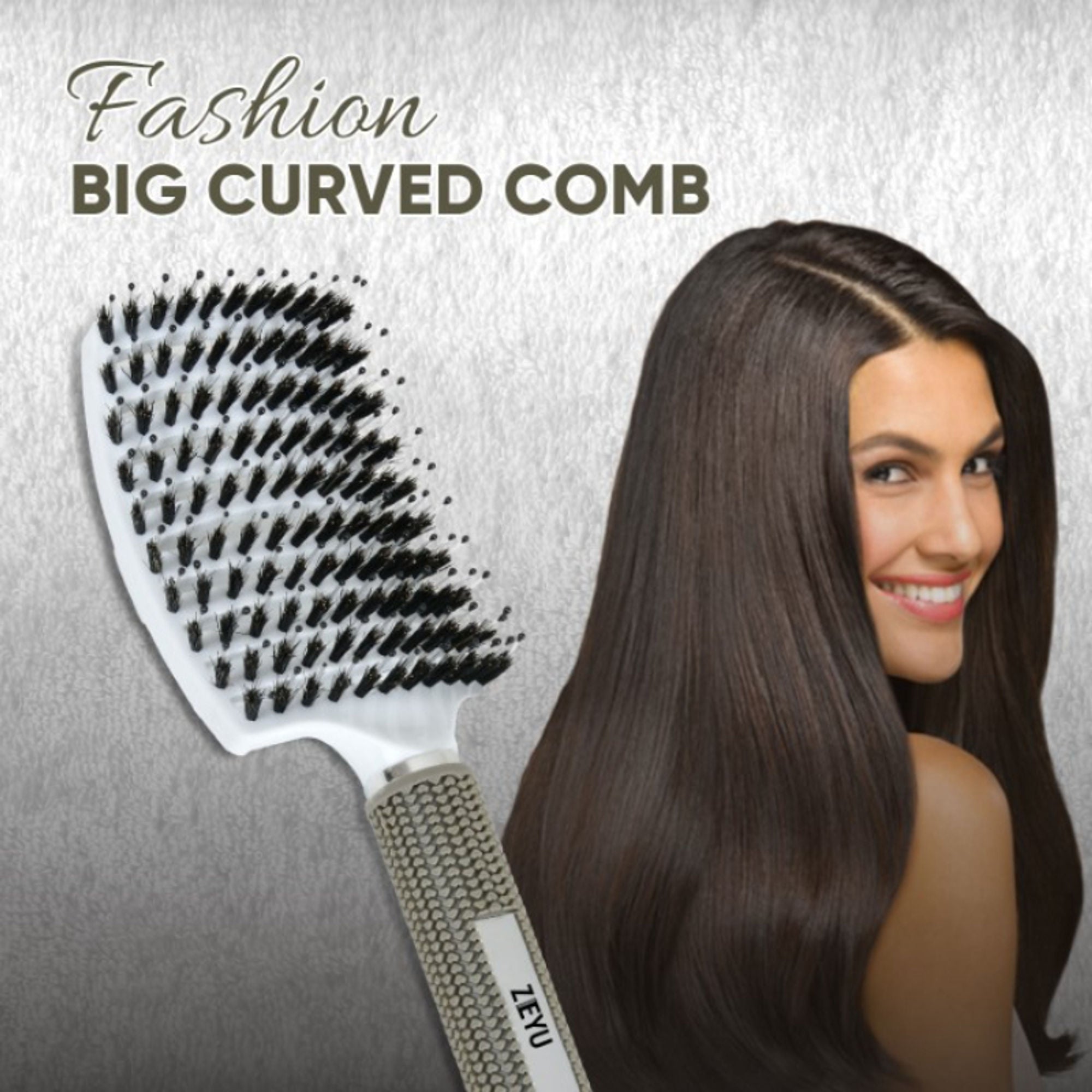 ZEYU Detangler Big Curved Brush With Natural Boar Bristles - White