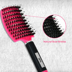 ZEYU Detangler Big Curved Brush With Natural Boar Bristles - Rose Red