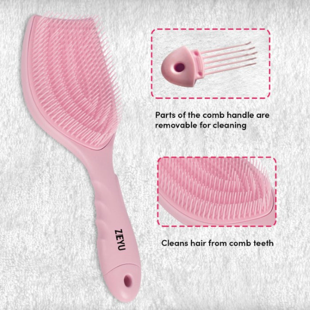 ZEYU Detangler Hairbrush with Removable Cleaning Brush - Pink