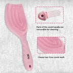 ZEYU Detangler Hairbrush with Removable Cleaning Brush - Pink