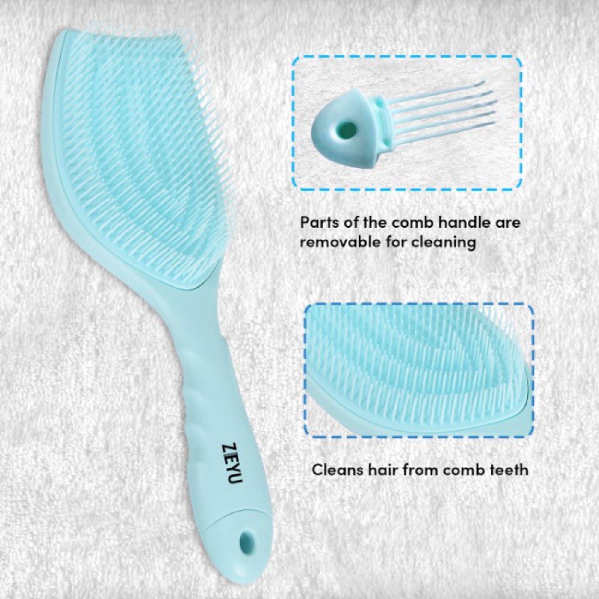 ZEYU Detangler Hairbrush with Removable Cleaning Brush - Blue